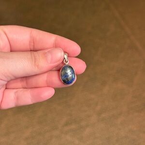 Sterling Silver Lapis Lazuli/Hematite Striped Oval Pendant
